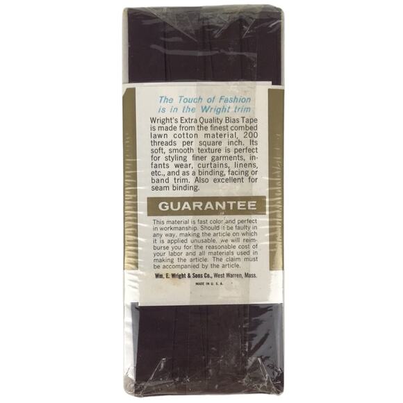 Vtg NOS Wright's Pima Cotton Single Fold Bias Tape Seal Brown 92 5 Yards Sewing - Picture 3 of 4